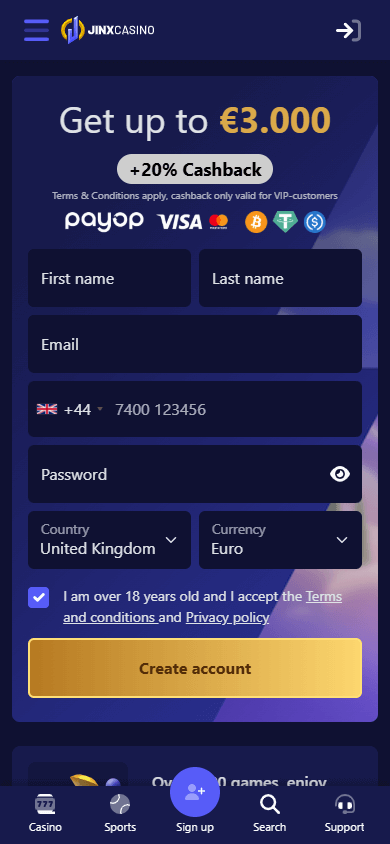 JinxCasino Mobile screenshot